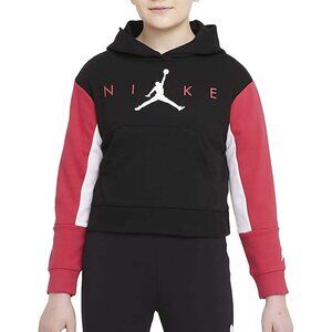 Sz Med Nike Jordan Girls' Pullover Hoodie Black/Red 45A761-023 NWT